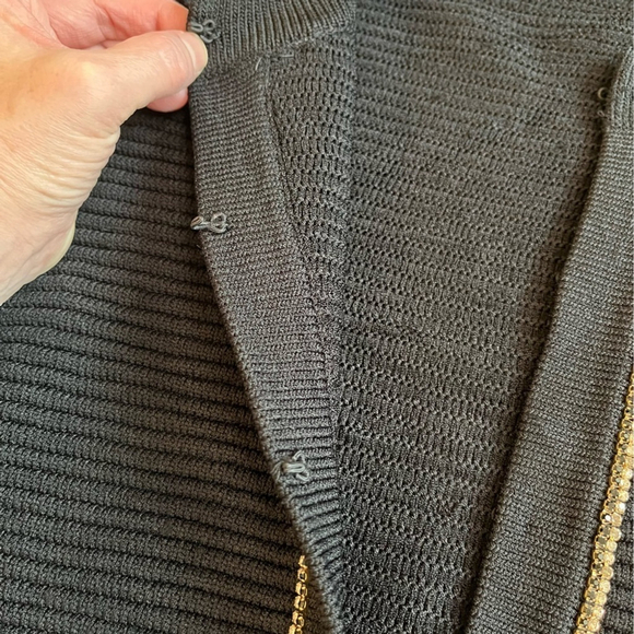 Maje Fine Knit Rhinestone Trim Cardigan Jacket Black Gold French Designer Small - Picture 8 of 16